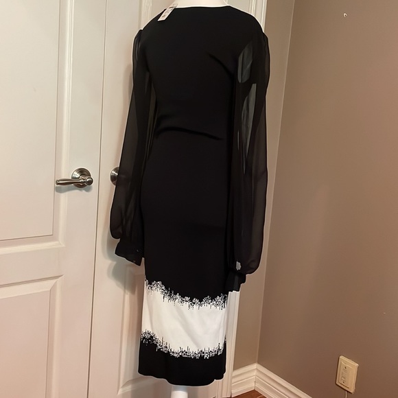 NWT Sachin & Babi Black And White Knit Dress Sheet Bishop Sleeve Small Silk - Picture 3 of 9
